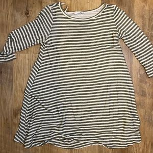 Women’s olive green and cream striped dress/tunic